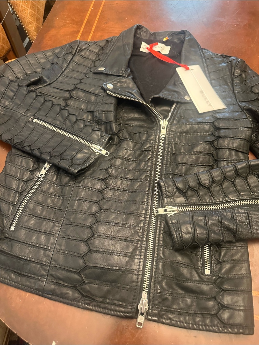 ✔️H BNWT BULLY SNAKE PATTERNED LAMBSKIN LEATHER JACKET